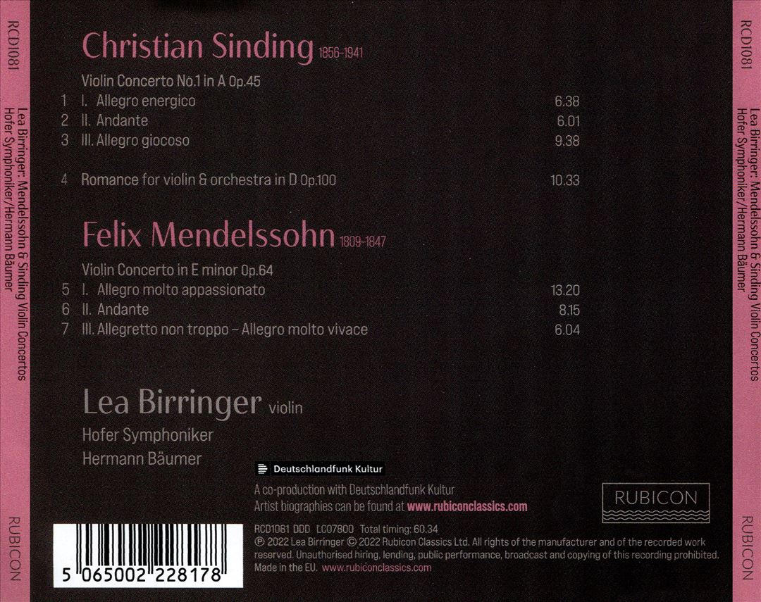 Mendelssohn, Sinding: Violin Concertos cover art