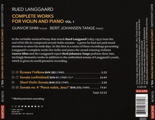 Rued Langgaard: Complete Works for Violin and Piano, Vol. 1 cover art