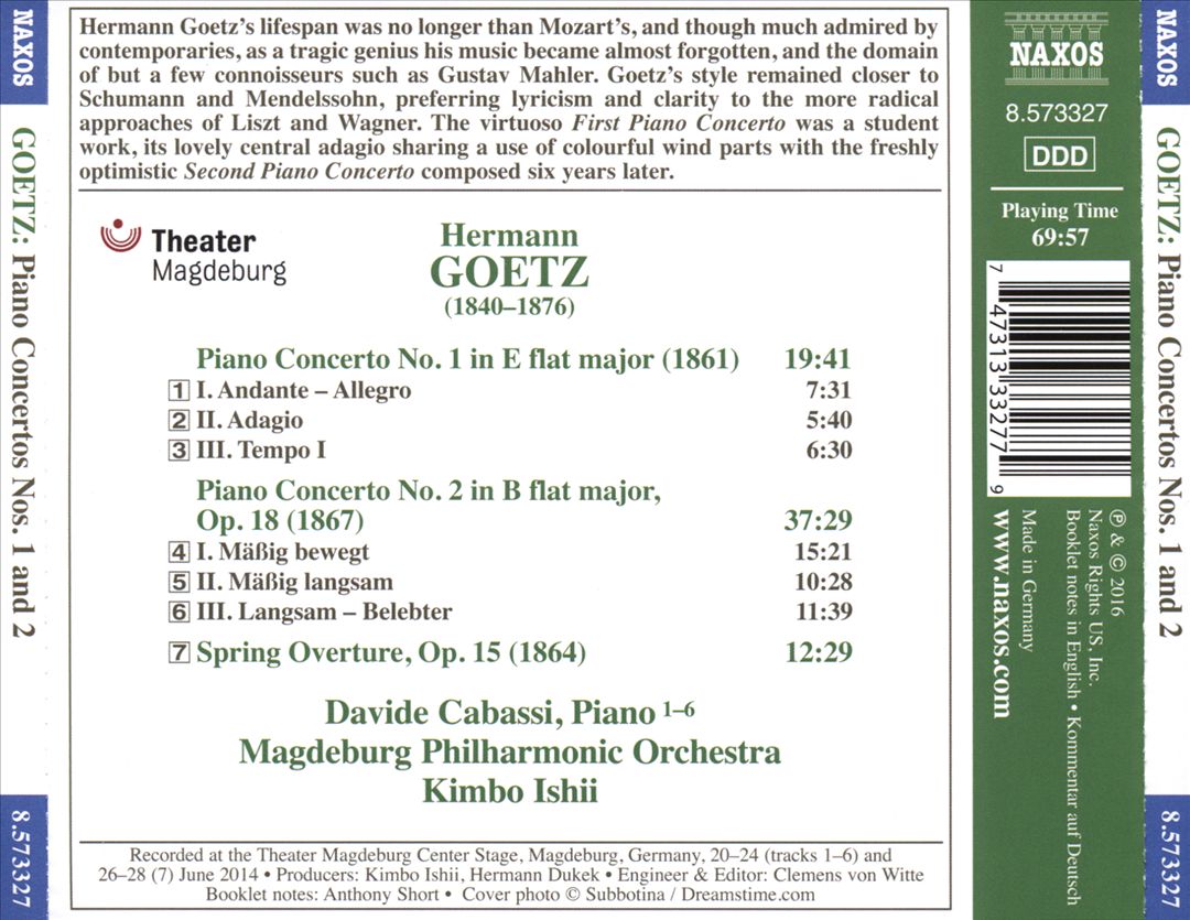 Hermann Goetz: Piano Concertos Nos. 1 & 2; Spring Overture cover art