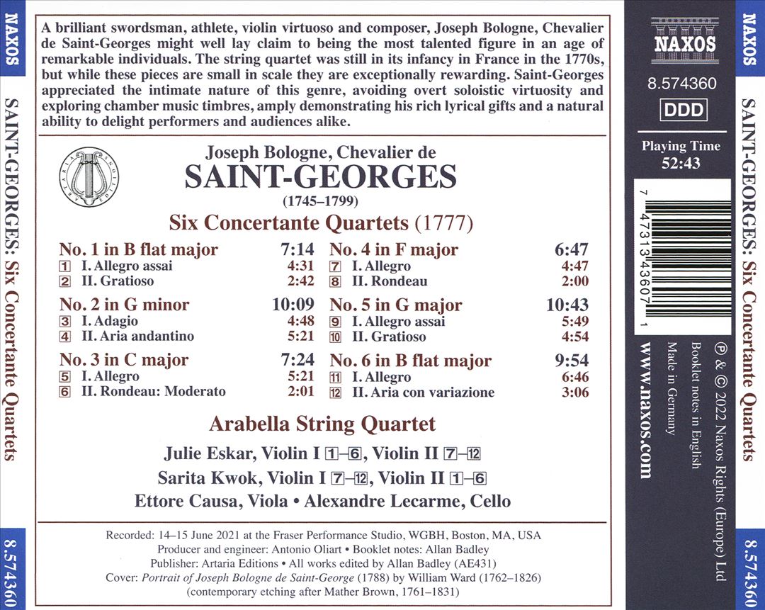 Saint-Georges: Six Concertante Quartets cover art