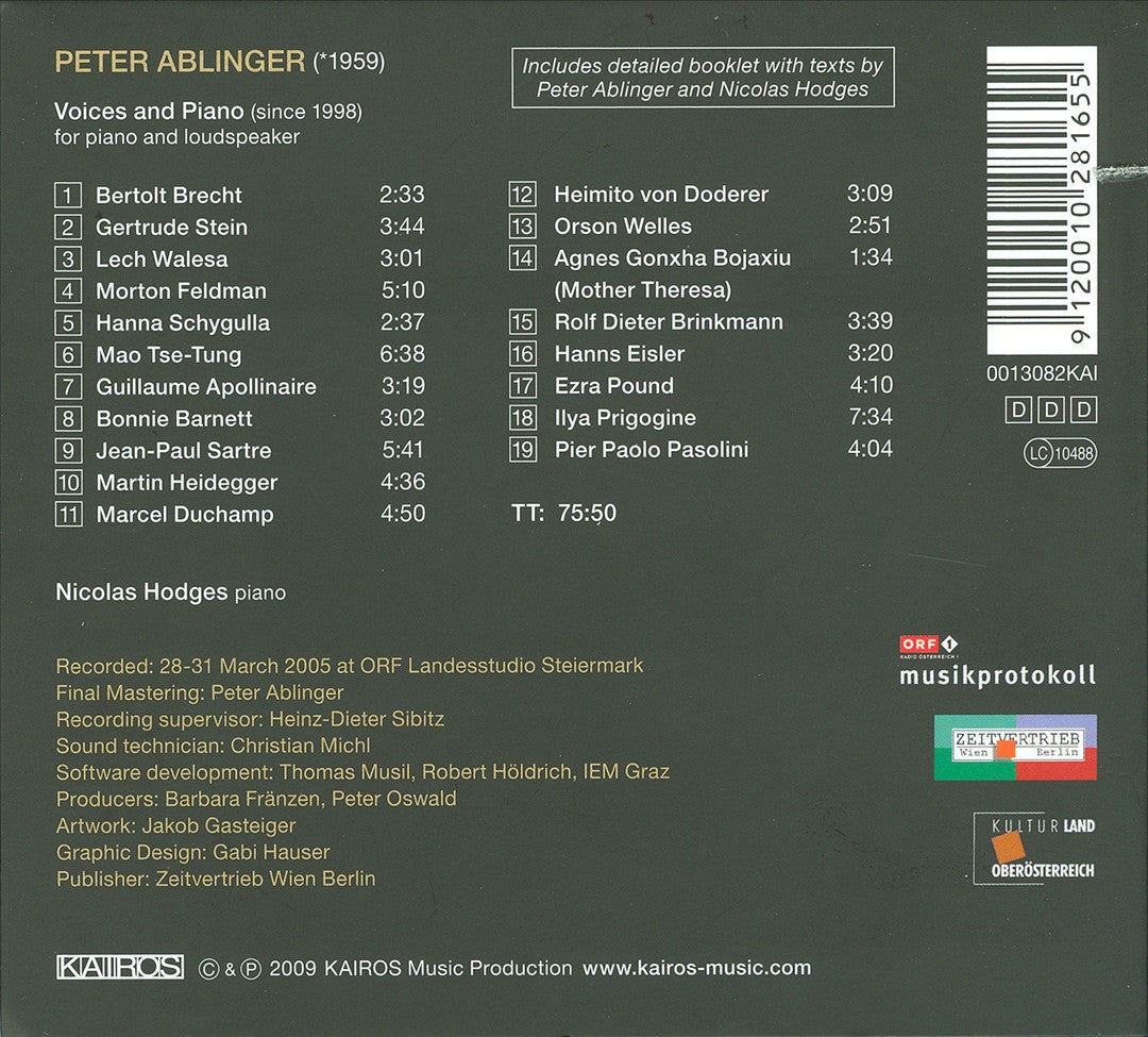 Peter Ablinger: Voices and Piano cover art