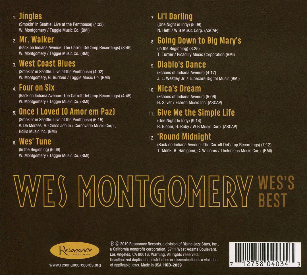 Wes's Best: The Best of Wes Montgomery on Resonance cover art