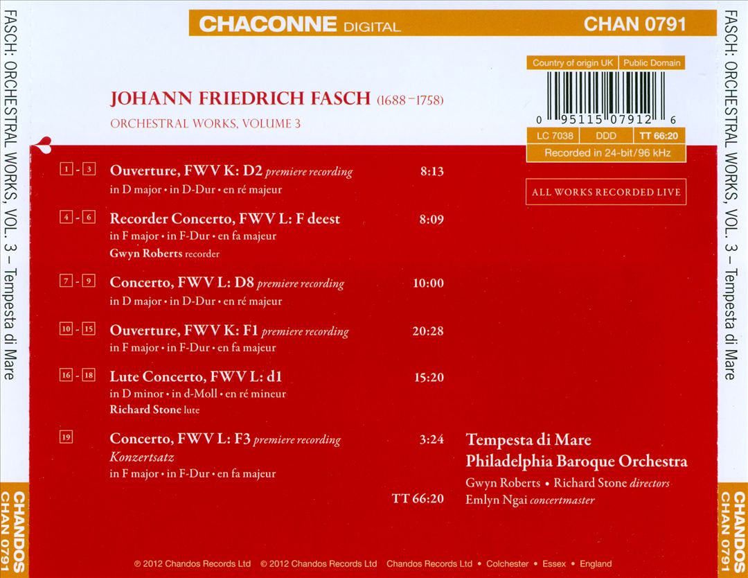 Johann Friedrich Fasch: Orchestral Works, Vol. 3 cover art