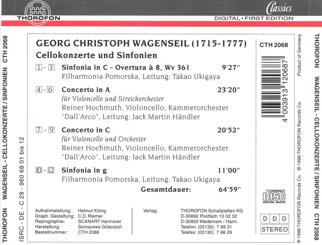 Georg Christoph Wagenseil: Cellokonzerte und Sinfonien cover art