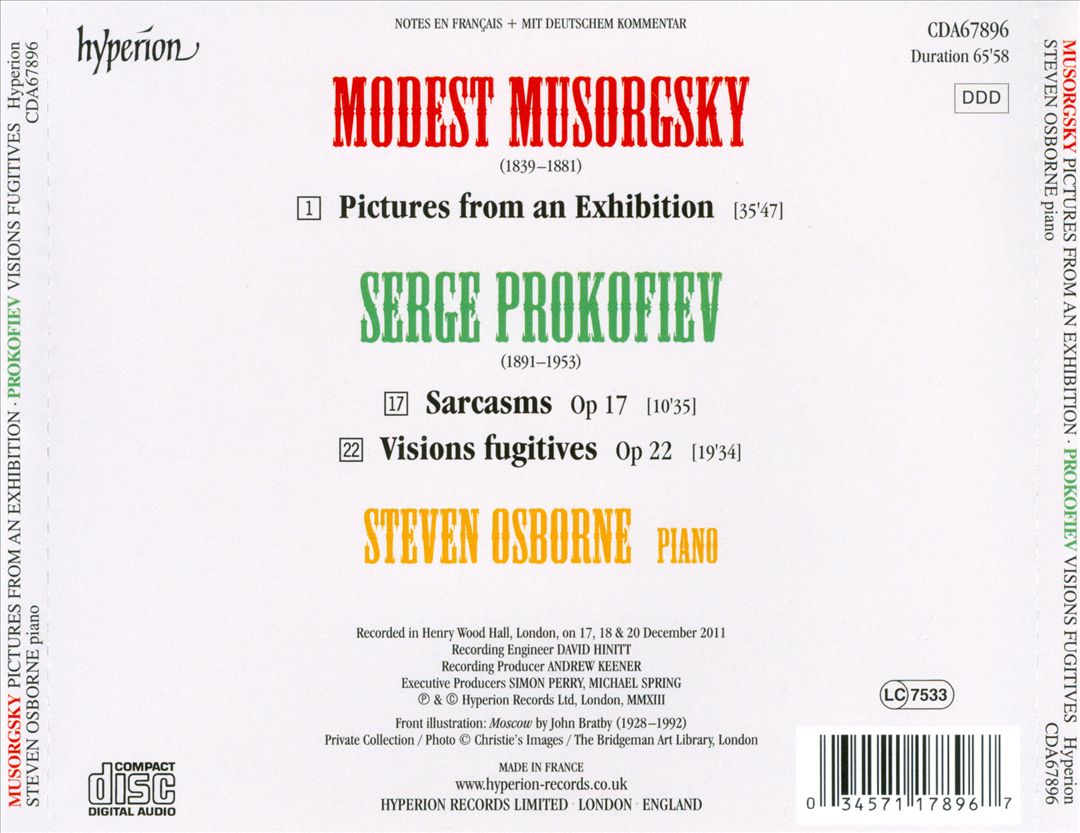 Musorgsky: Pictures from an Exhibition; Prokofiev: Visions Fugitives; Five Sarcasms cover art
