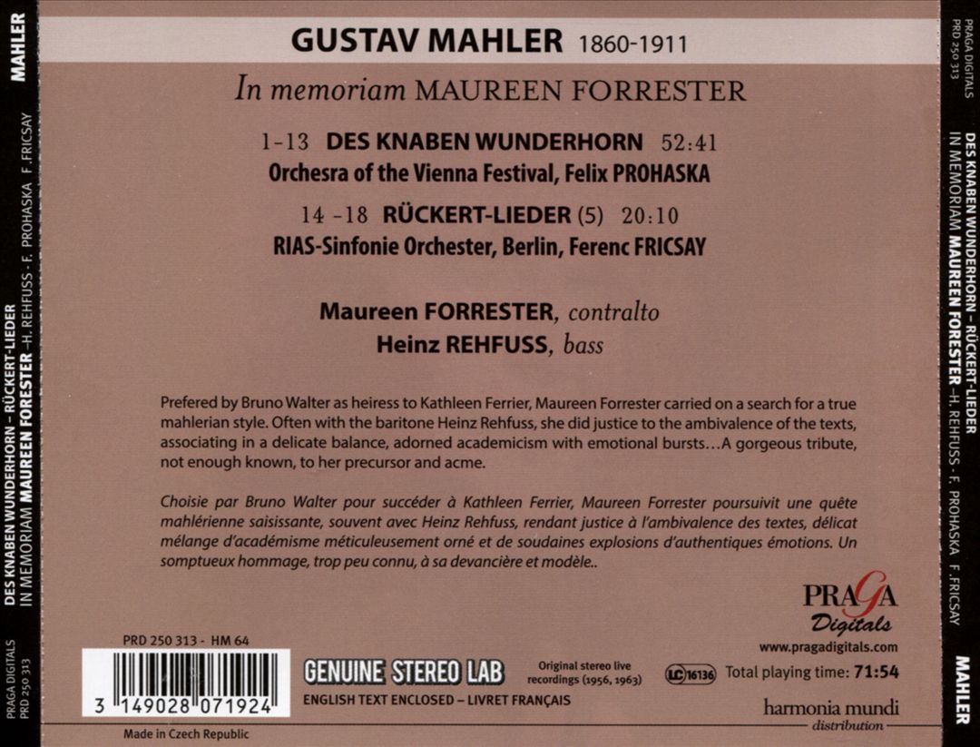 In Memoriam Maureen Forrester: Mahler - Des Knaben Wunderhorn cover art