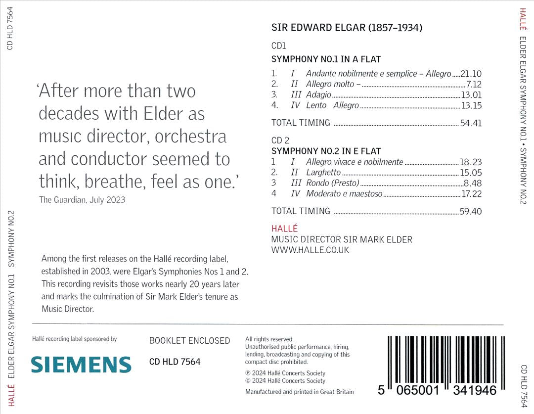 Elgar: Symphony No. 1 in A flat; Symphony No. 2 in E flat cover art