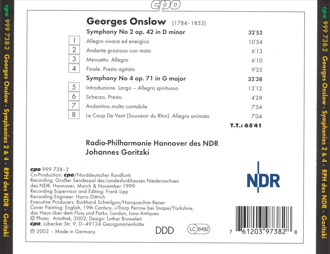 Georges Onslow: Symphonies  2 & 4 cover art