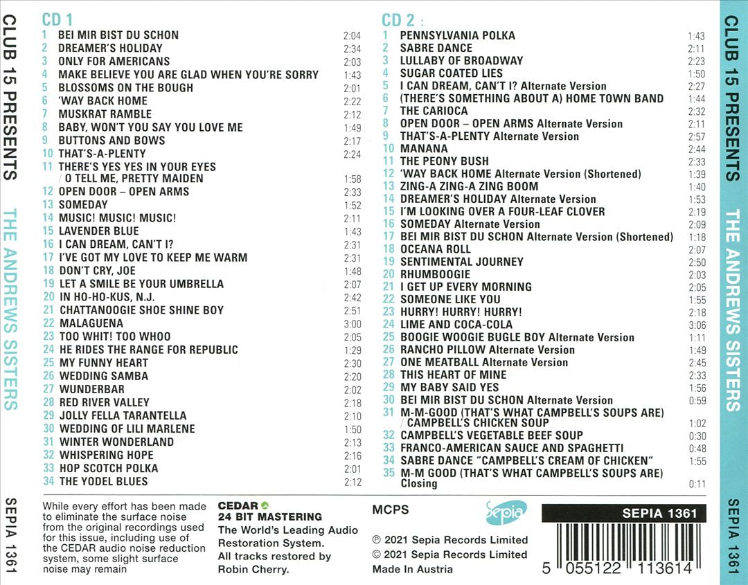 Club 15 From Hollywood Presents: The Andrews Sisters cover art