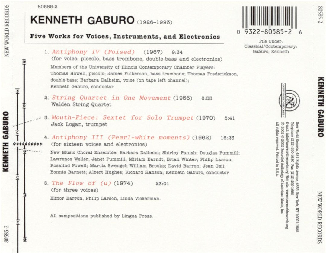 Kenneth Gaburo: Five Works for Voices, Instruments, and Electronics cover art