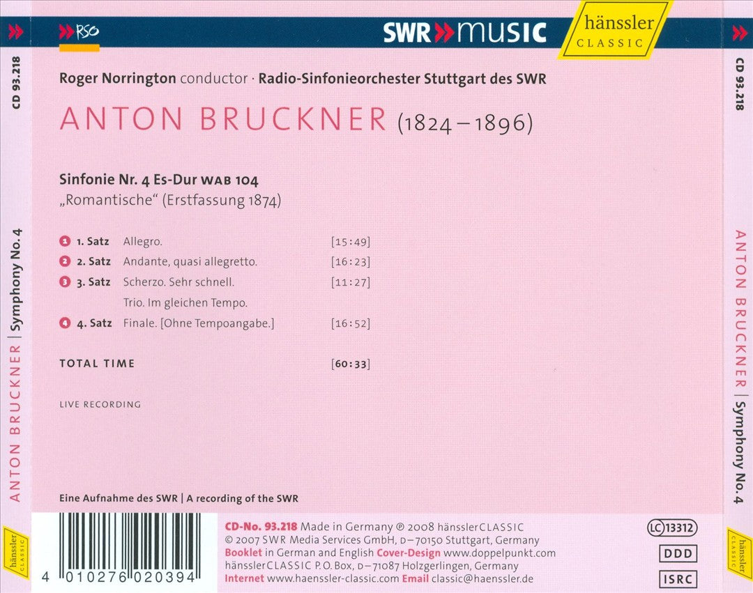 Bruckner: Symphony No. 4 (First Version 1874) cover art