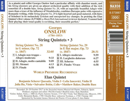 Georges Onslow: String Quintets, Vol. 3 - Nos. 28 and 29 cover art