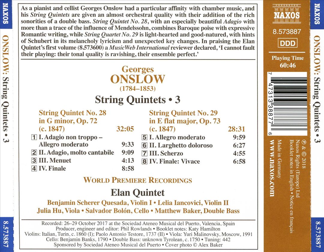 Georges Onslow: String Quintets, Vol. 3 - Nos. 28 and 29 cover art