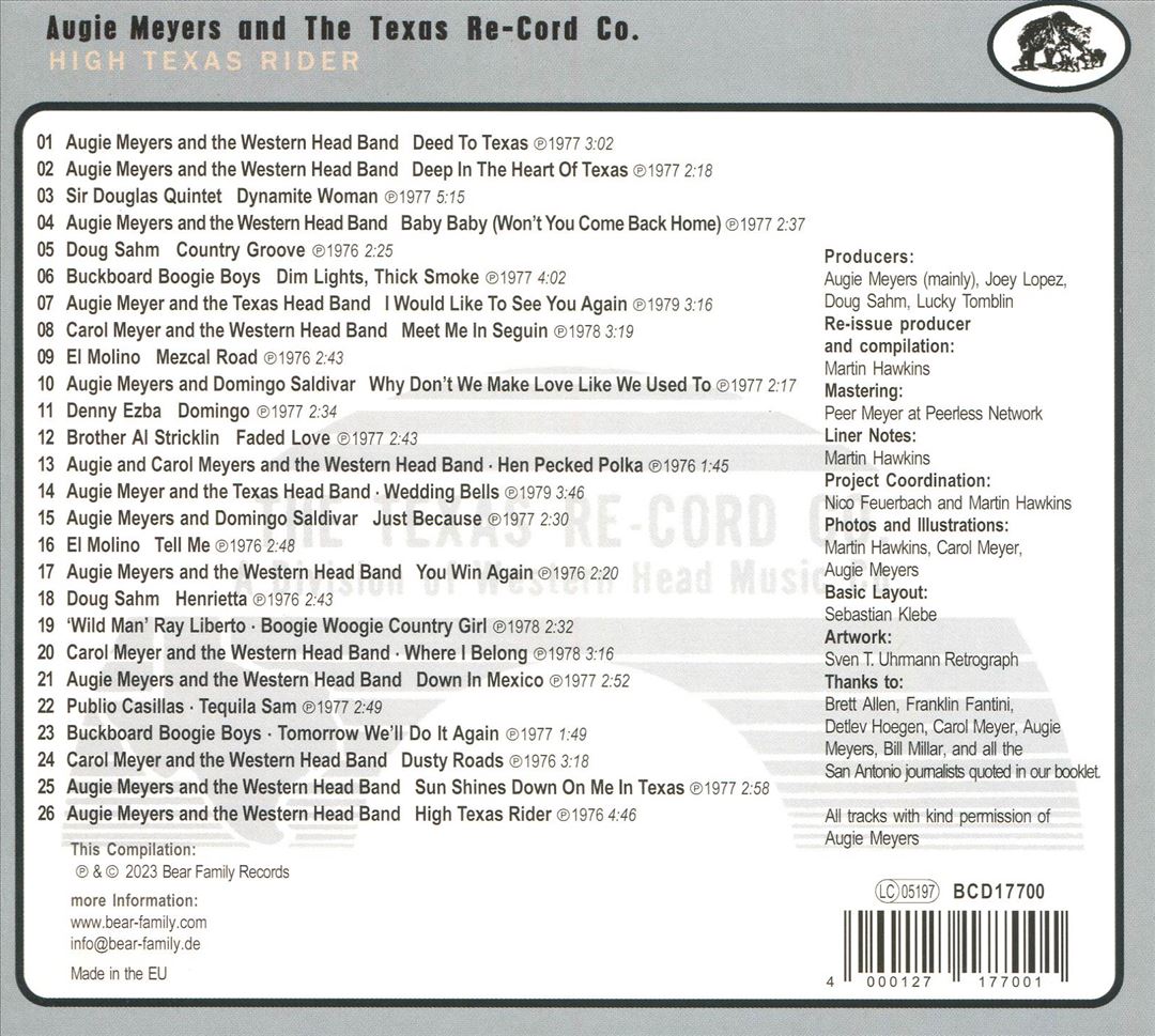 On The Honky Tonk Highway With Augie Meyers & The Texas Re-Cord Co.: High Texas Rider cover art