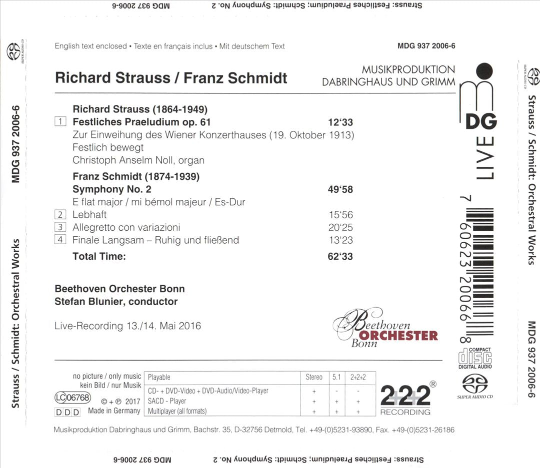 Schmidt: Symphony No. 2; R. Strauss: Festival Prelude, Op. 61 cover art