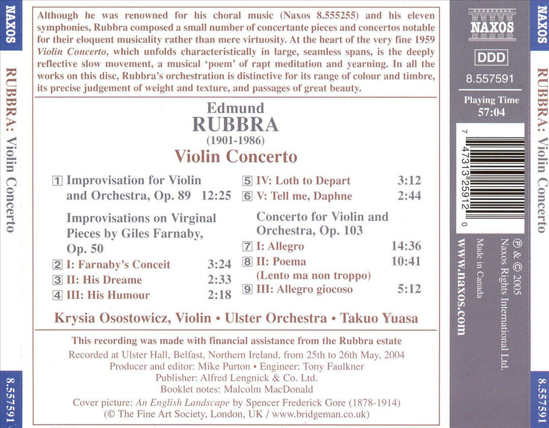 Edmund Rubbra: Violin Concerto; Improvisation for Violin & Orchestra cover art