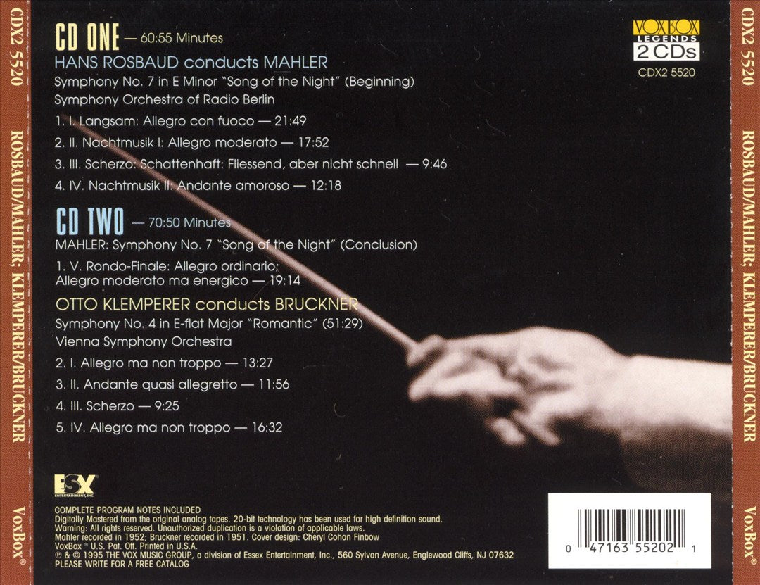 Anton Bruckner: Symphony No. 4 "Romantic"; Gustav Mahler: Symphony No. 7 "Song of the Night" cover art