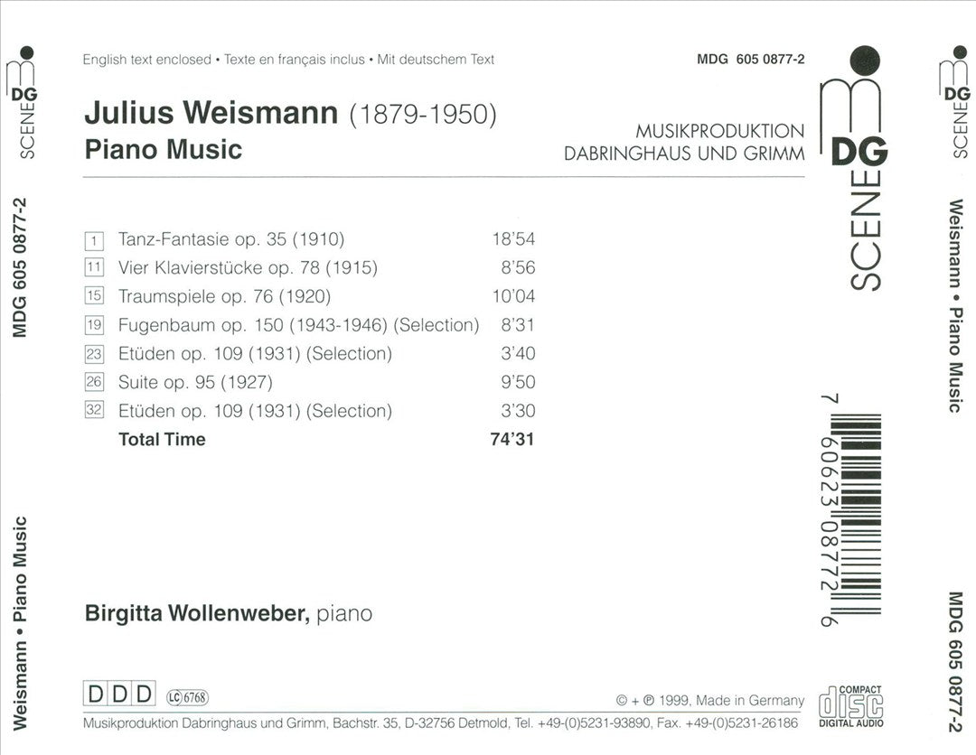 Julius Weismann: Piano Music cover art