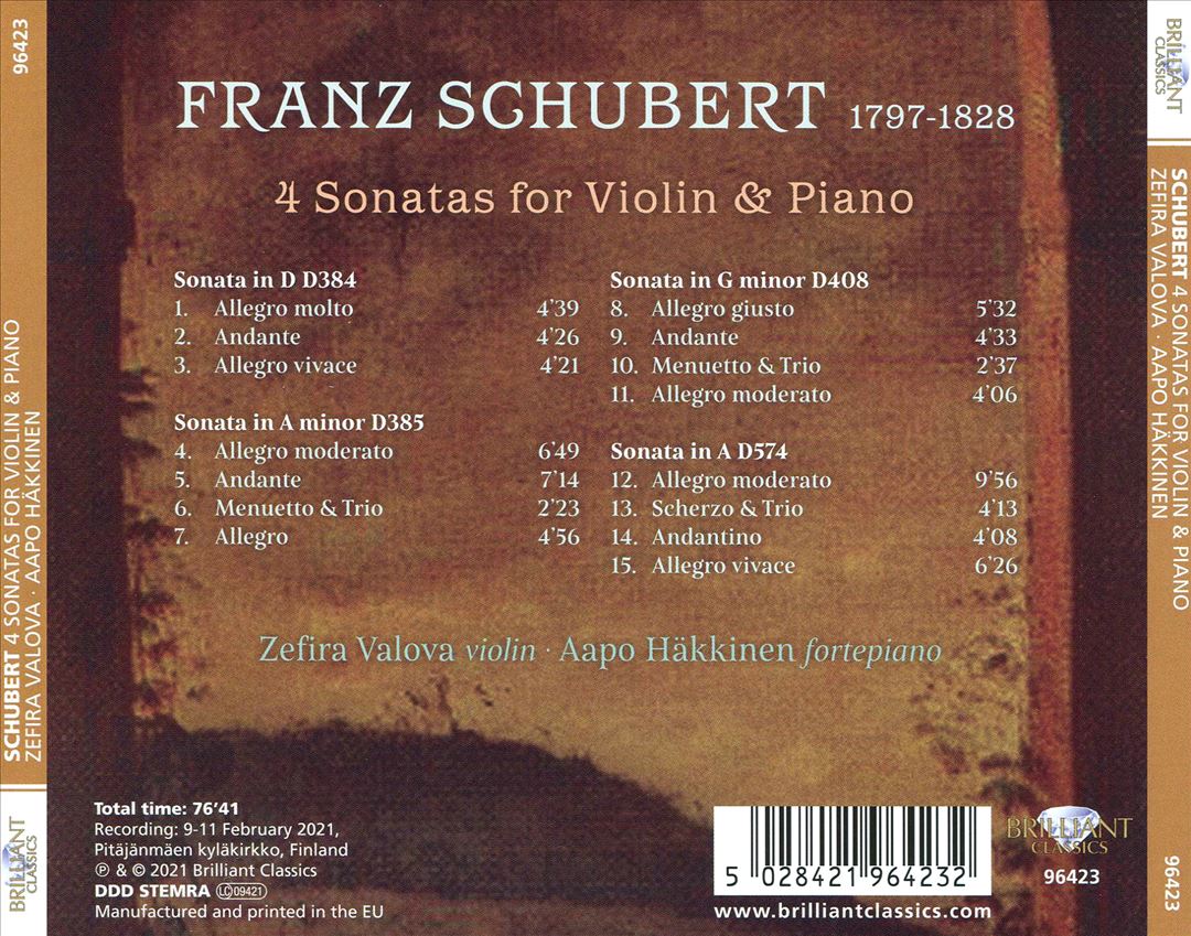 Schubert: 4 Sonatas for Violin & Piano cover art