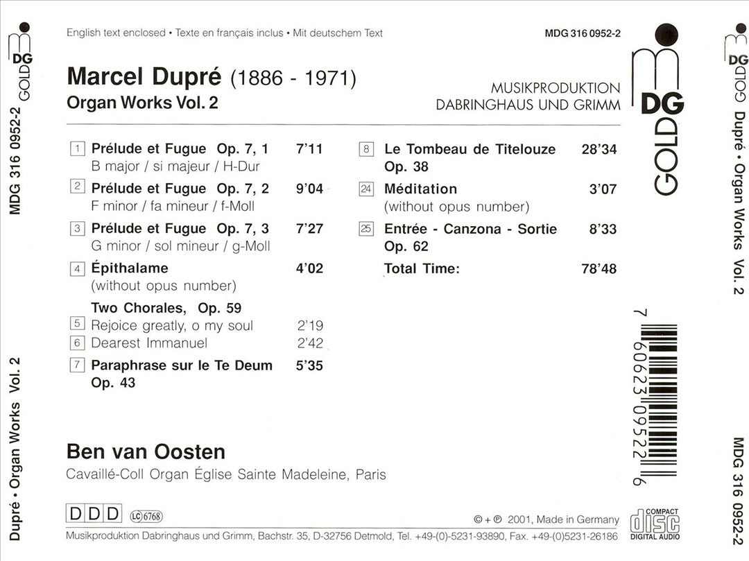 Marcel Dupré: Organ Works, Vol. 2 cover art