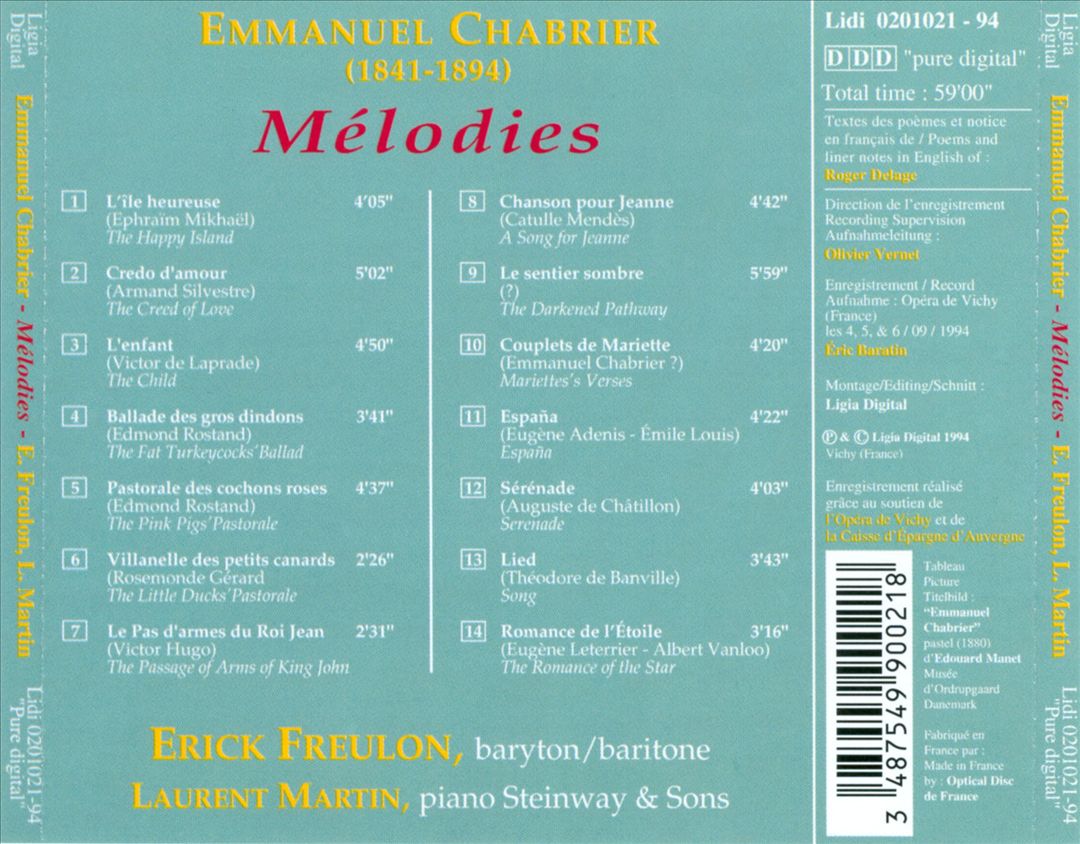 Emmanuel Chabrier: Melodies cover art