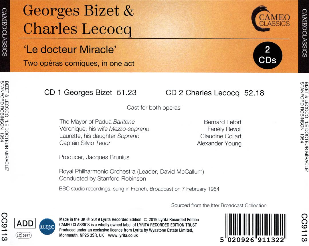 Georges Bizet & Charles Lecocq: Le docteur Miracle cover art