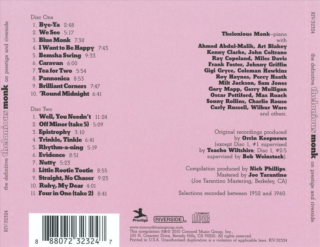 Definitive Thelonious Monk on Prestige and Riverside cover art