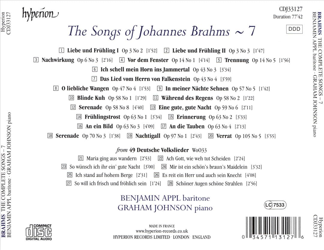 Songs of Brahms, Vol. 7 cover art
