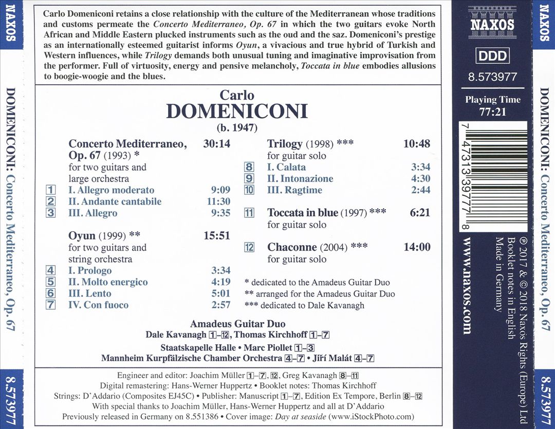 Carlo Domeniconi: Concerto Mediterraneo; Chaconne; Trilogy; Toccata in Blue; Oyun cover art