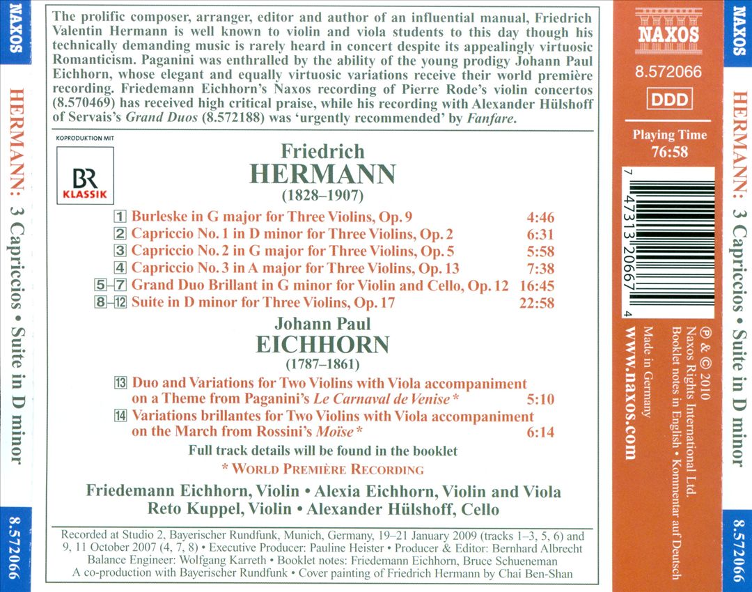 Friedrich Hermann: 3 Capriccios; Grand Duo Brillant; Suite in D minor cover art