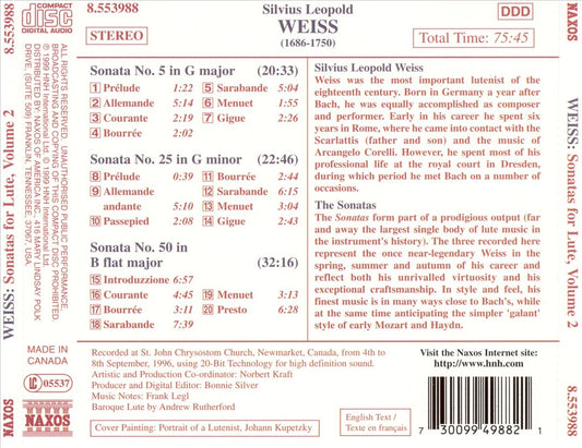 Silvius Leopold Weiss: Sonatas for Lute, Vol. 2 cover art