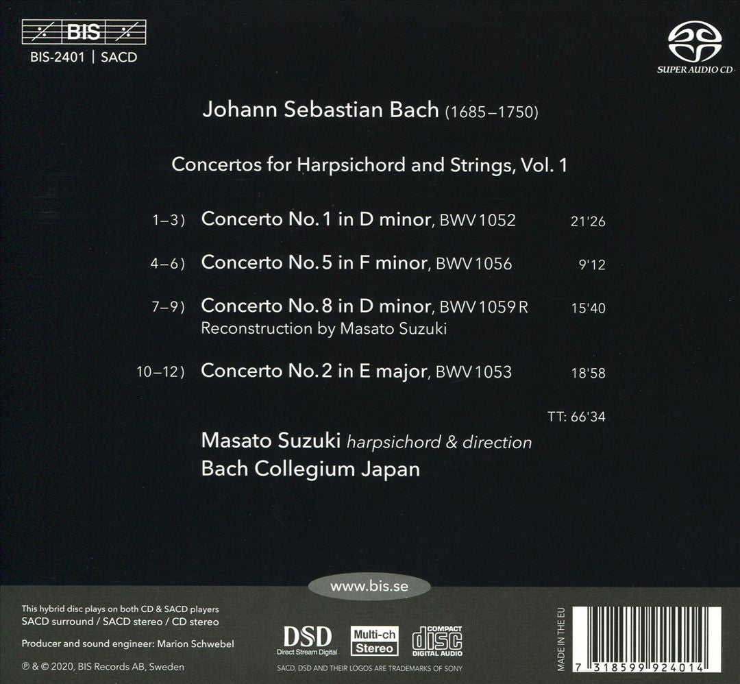Johann Sebastian Bach: Concertos for Harpsichord & Strings, Vol. 1 cover art