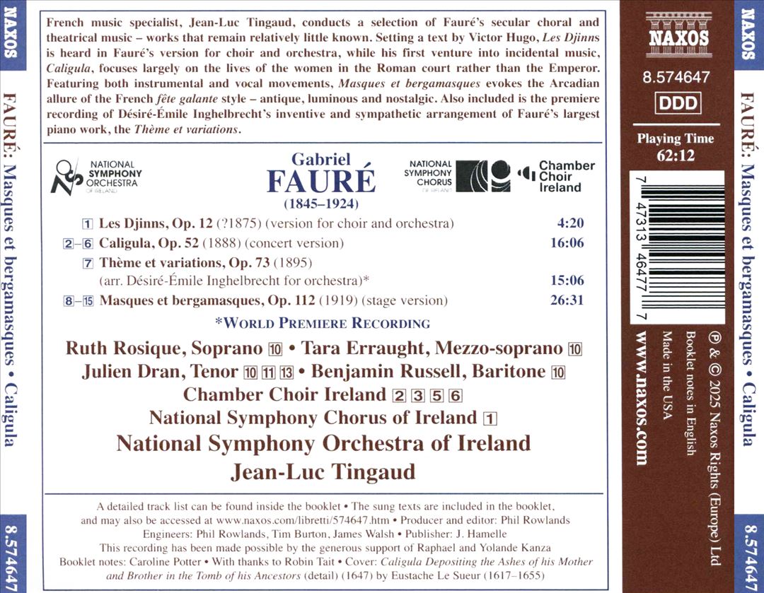 Fauré: Masques et bergamasques; Thème et variations; Caligula; Les Djinns cover art