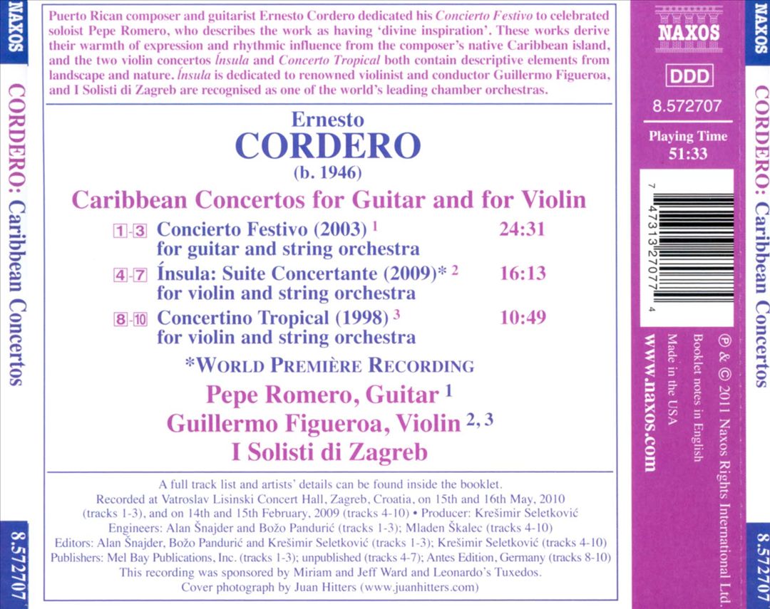 Ernesto Cordero: Caribbean Concertos for Guitar and Violin cover art