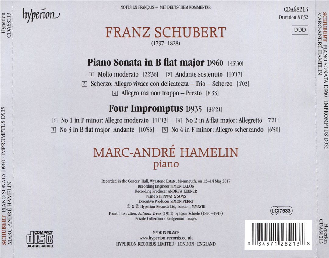 Schubert: Piano Sonata in B flat major D 960; Four Impromptus D 935 cover art