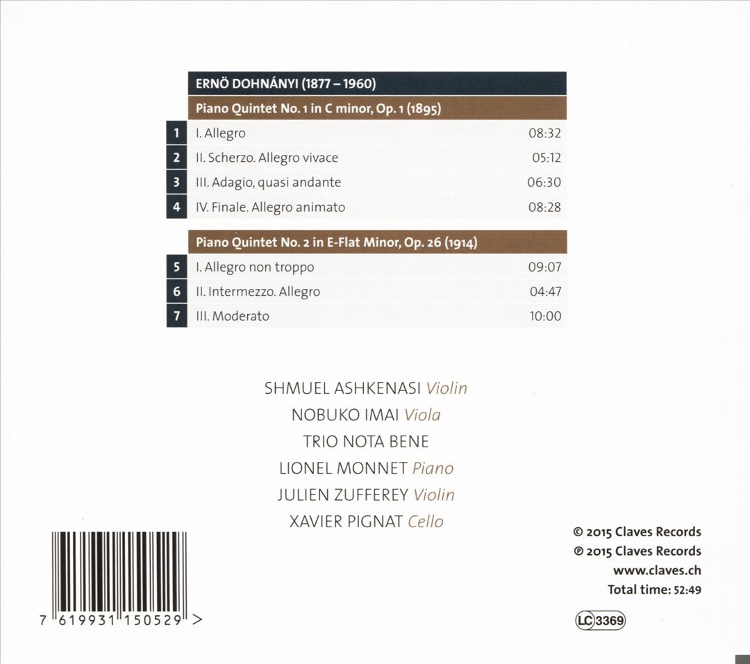 Ernö Dohnànyi: Piano Quintets Op. 1 & 26 cover art