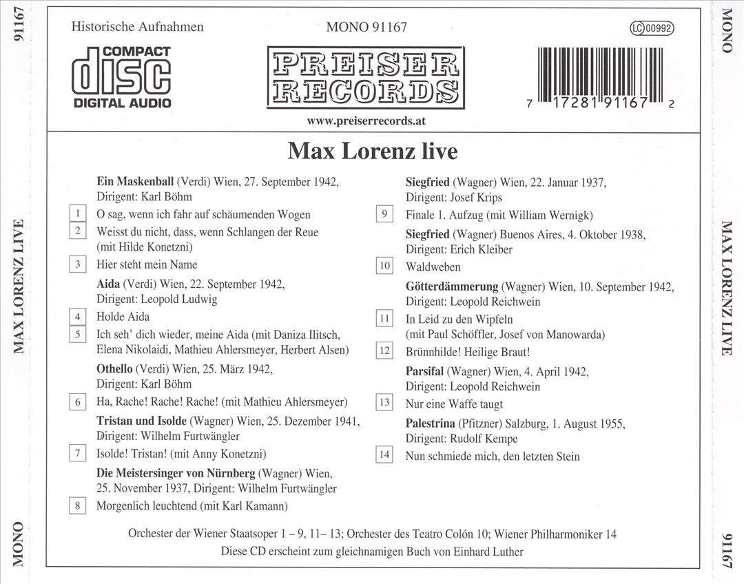 "Keiner wie er": Max Lorenz Live cover art