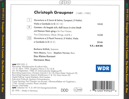 Christoph Graupner: Two Overtures; Cantata cover art