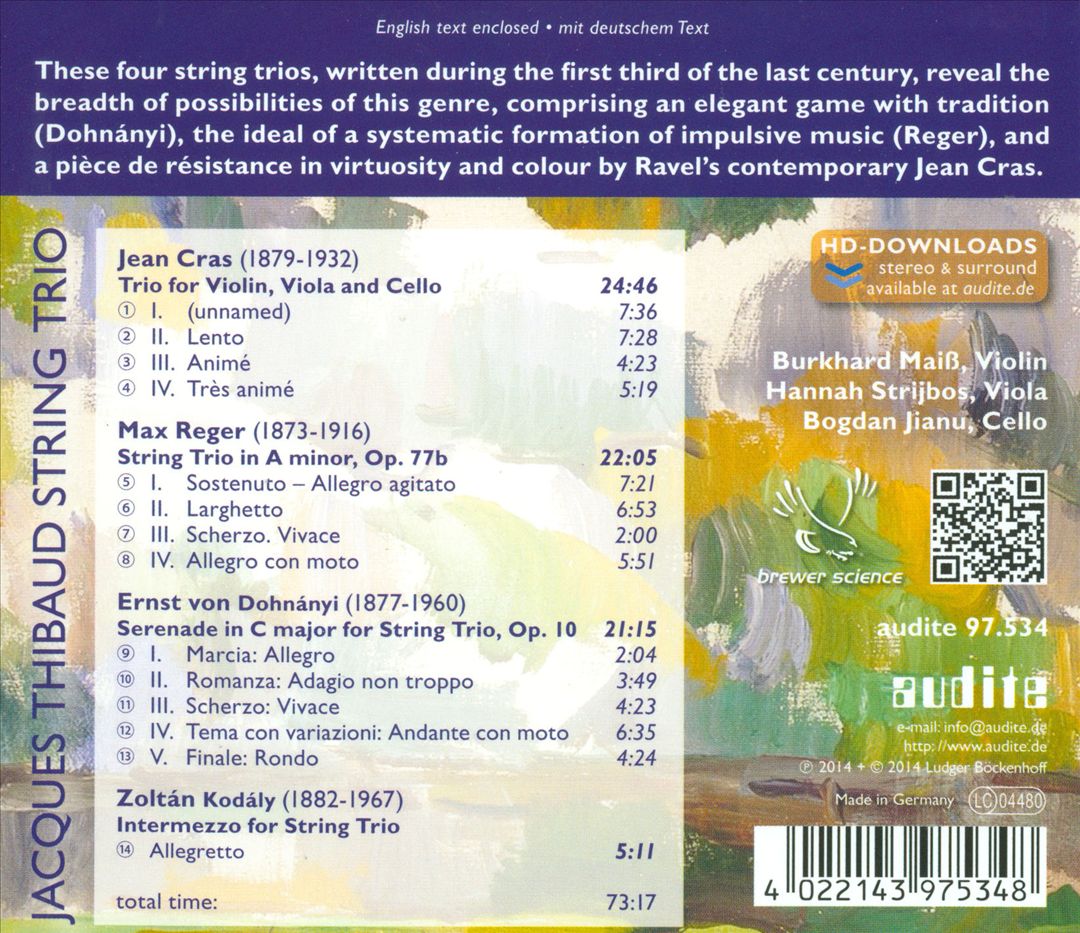 Cras, Reger, Dohnányi, Kodály cover art