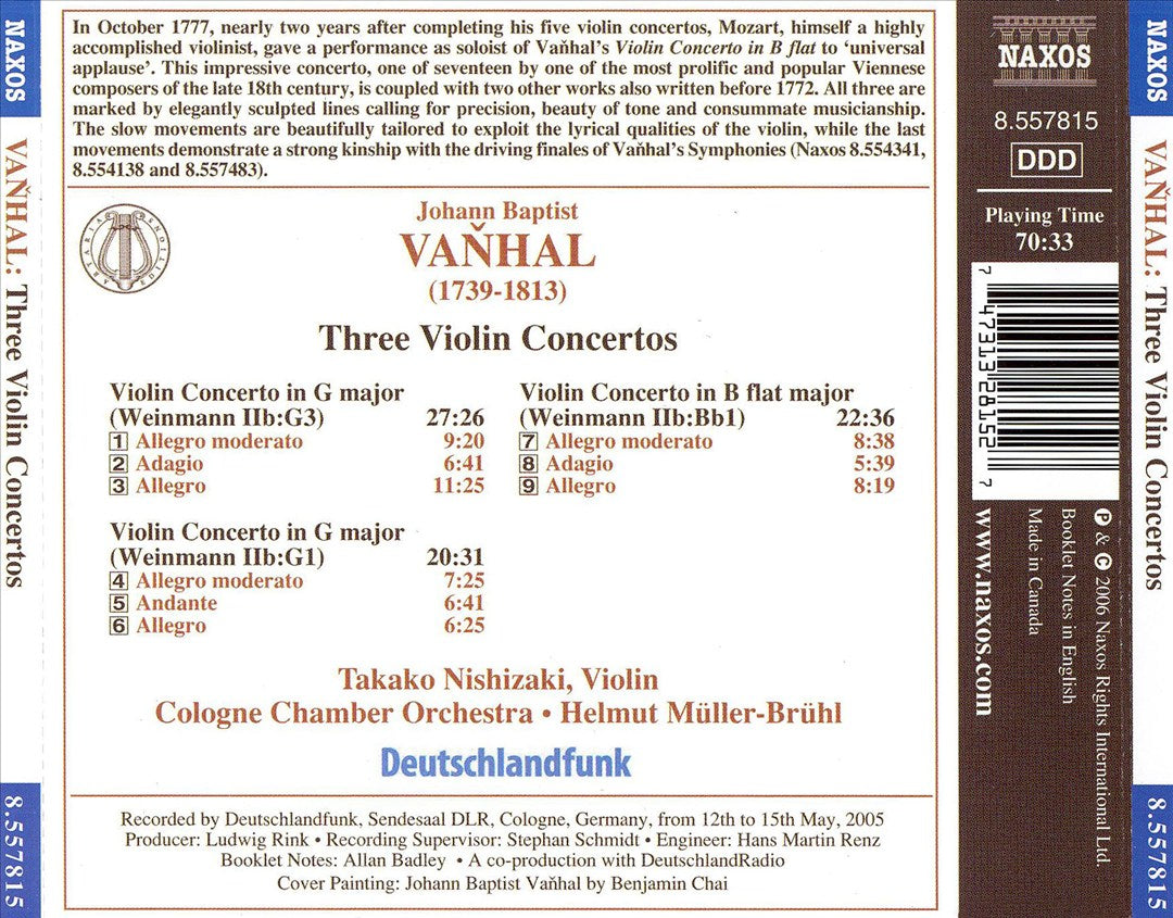 Johann Baptist Vanhal: Violin Concertos cover art