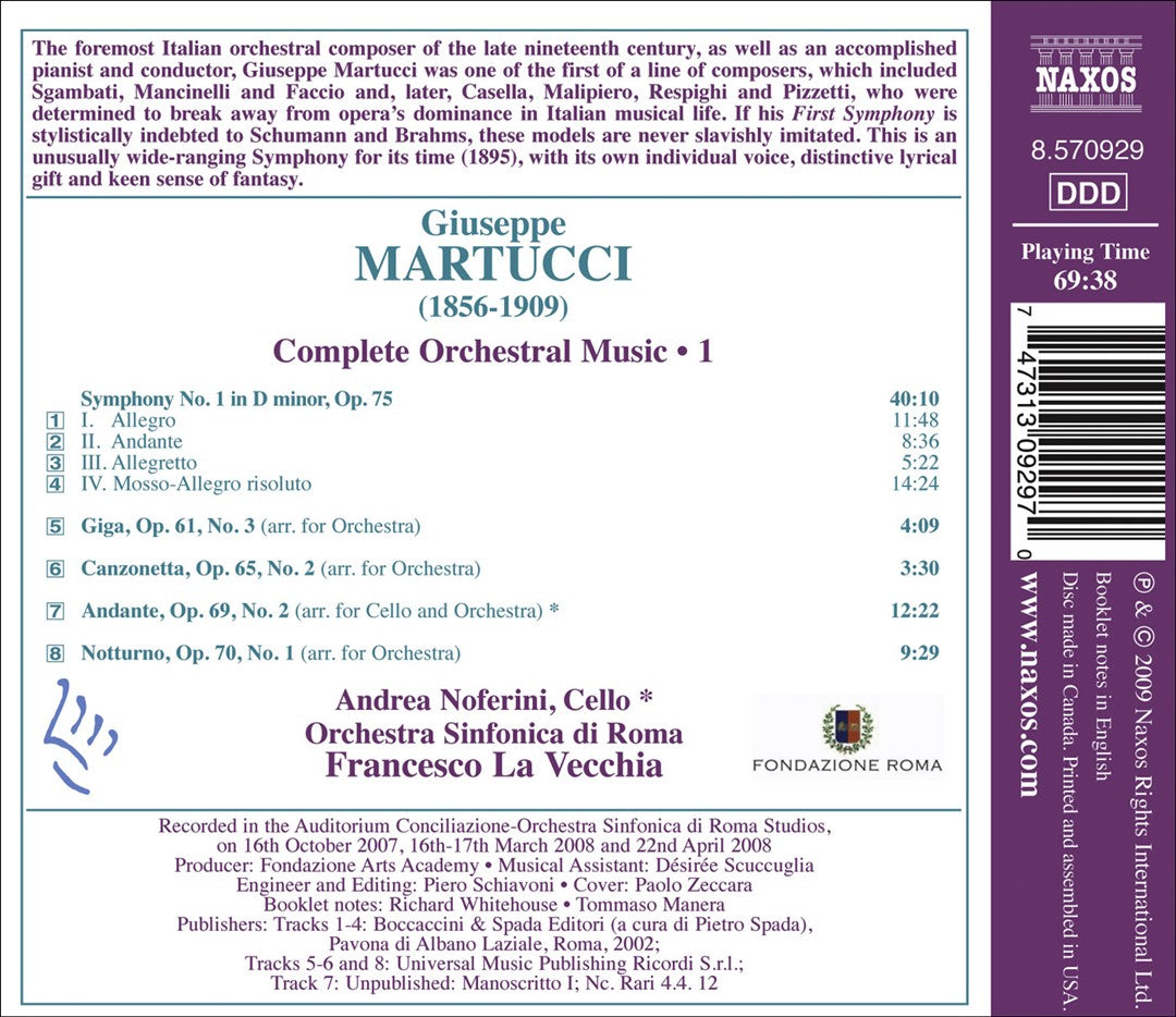 Giuseppe Martucci: Symphony No. 1; Notturno; Andante, and Others cover art
