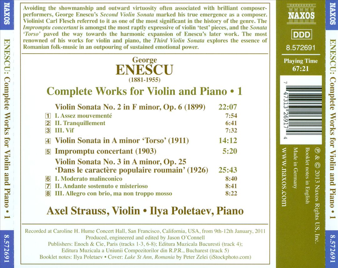 George Enescu: Complete Works for Violin and Piano, Vol. 1 cover art