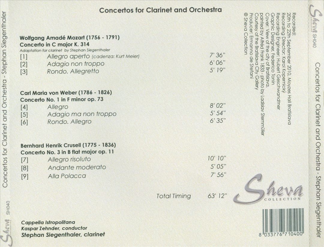 W.A. Mozart, C.M. von Weber, B.H. Crusell: Concertos for Clarinet and Orchestra cover art