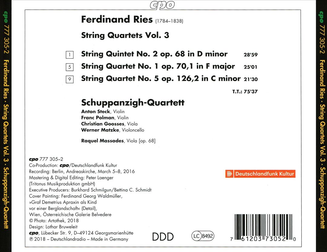 Ferdinand Ries: String Quartets, Vol. 3 cover art