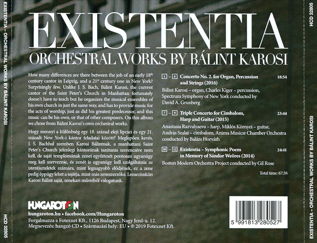 Existentia: Orchesatral Works by Bálint Karosi cover art