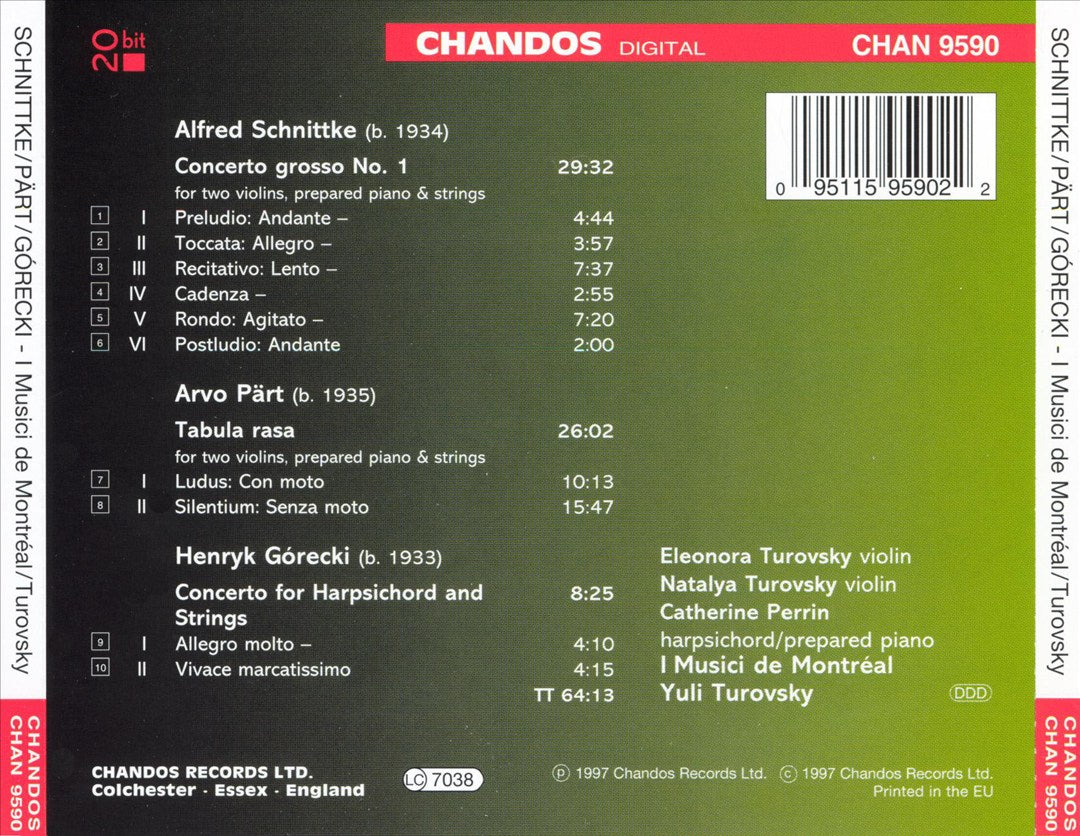 Schnittke: Concerto Grosso I; Pärt: Tabula Rasa; Görecki: Concerto cover art