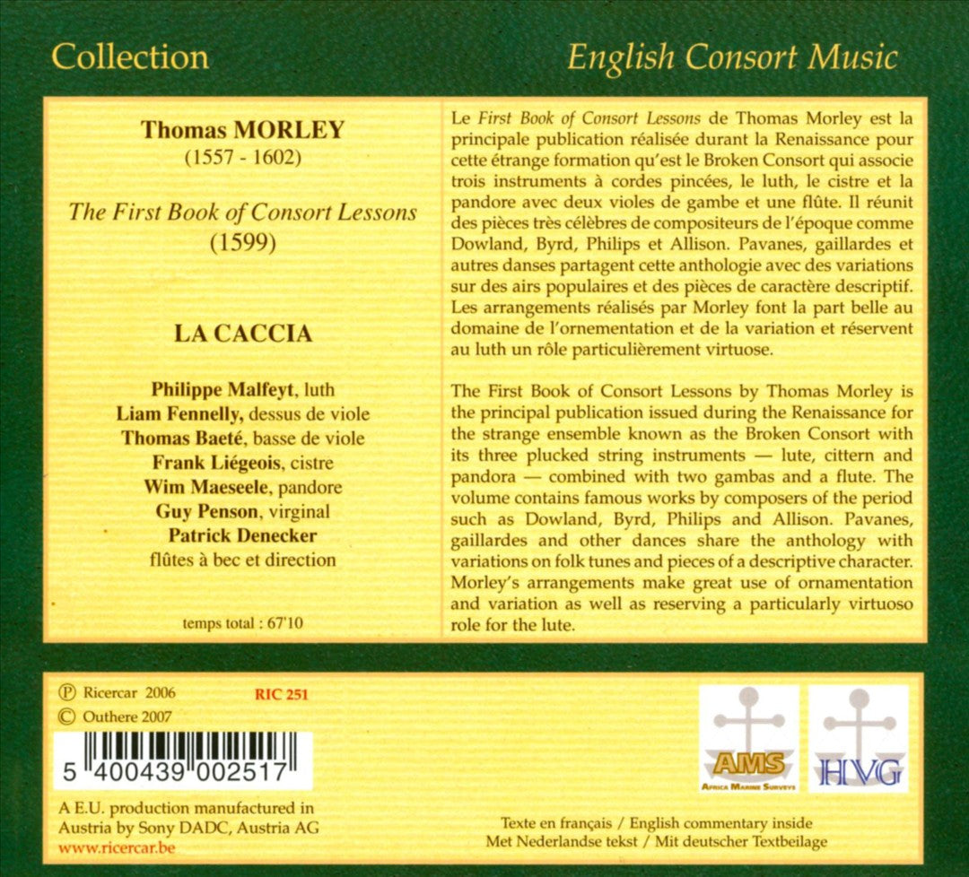 Thomas Morley: The First Book of Consort Lessons cover art