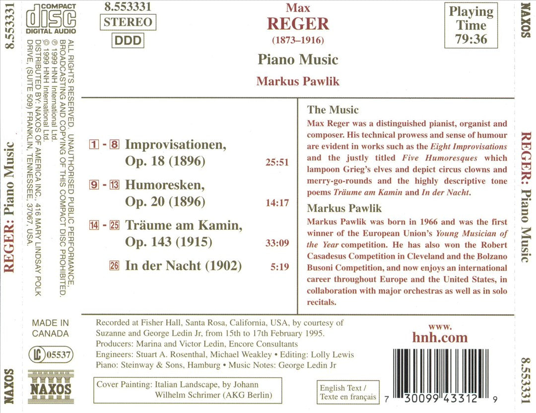 Reger: Piano Music cover art