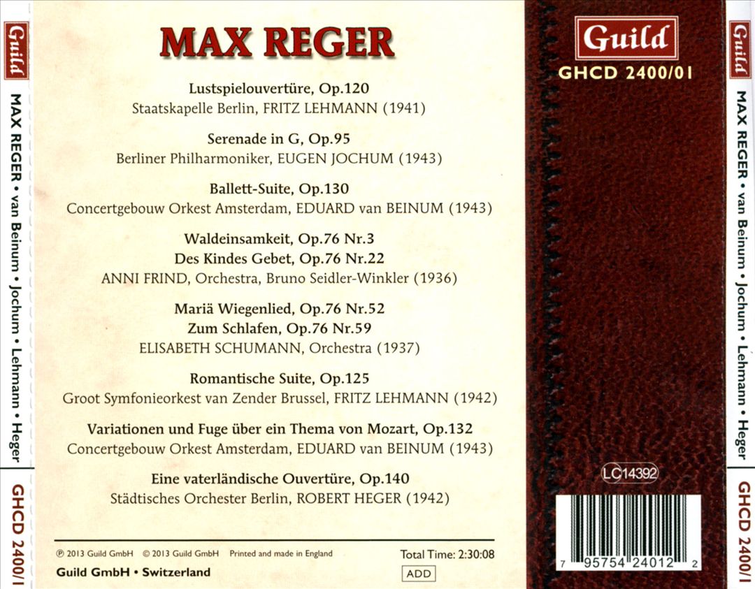 Reger: Mozart Variations; Serenade; Romantische Suite; Lustspielouvertüre; & others cover art