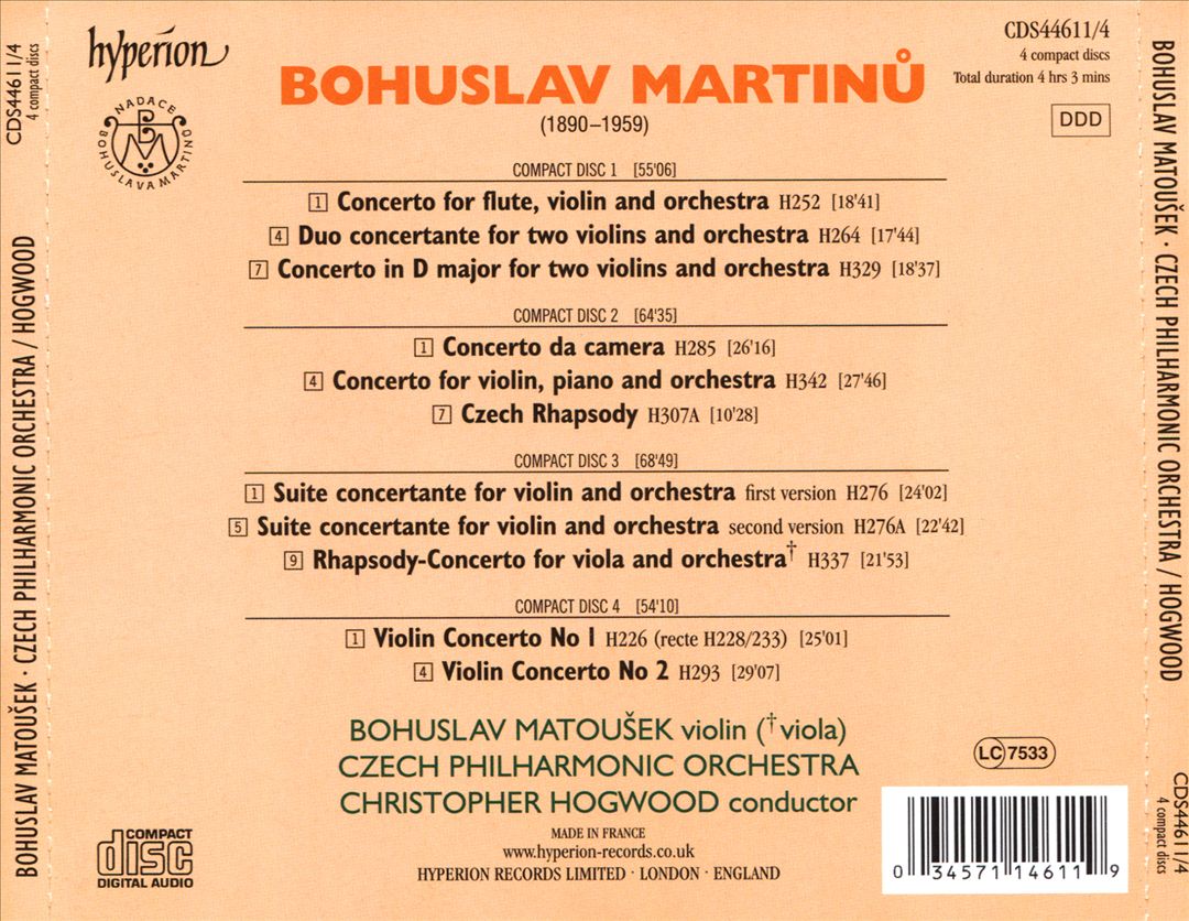 Martinu: The Complete Music for Violin and Orchestra cover art